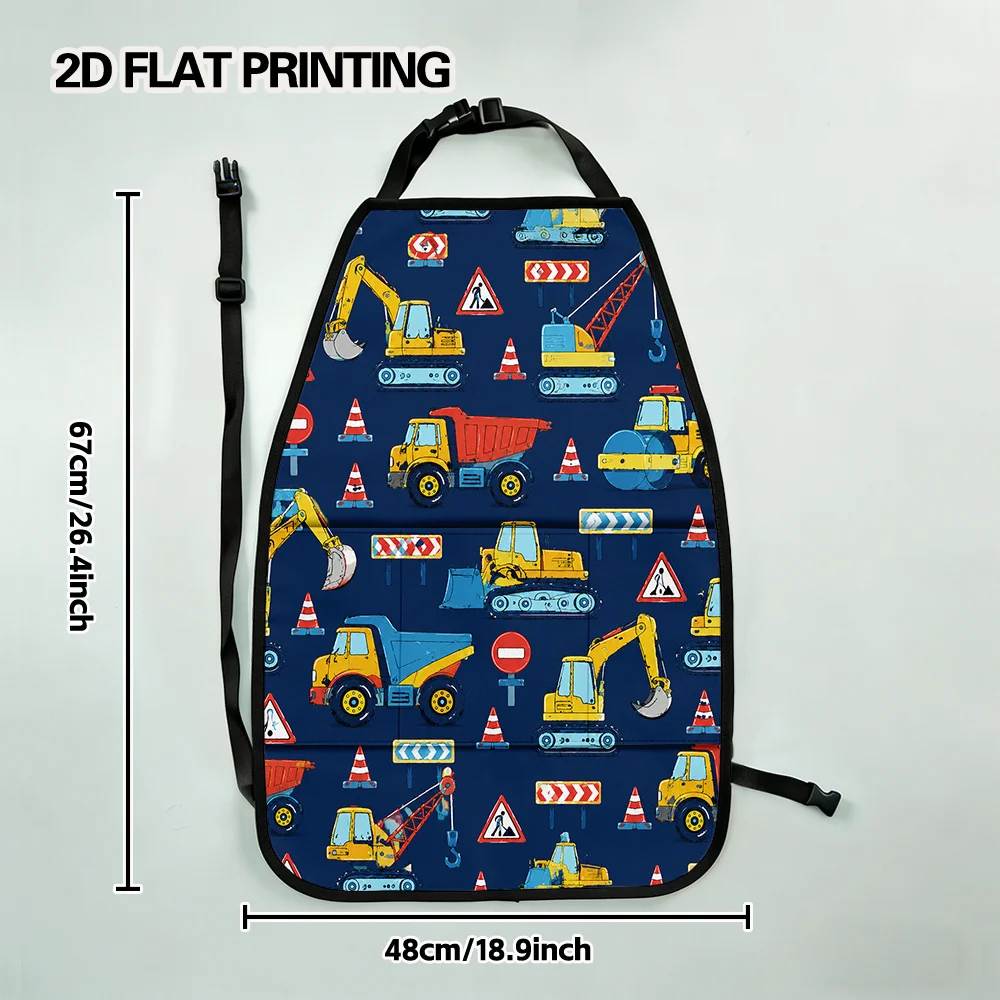 2D Flat, 2pcs Multifunctional Storage Anti-Kick Pad For Car Seats, Back Seat Car Organizer, Construction Vehicles And Signs Prin