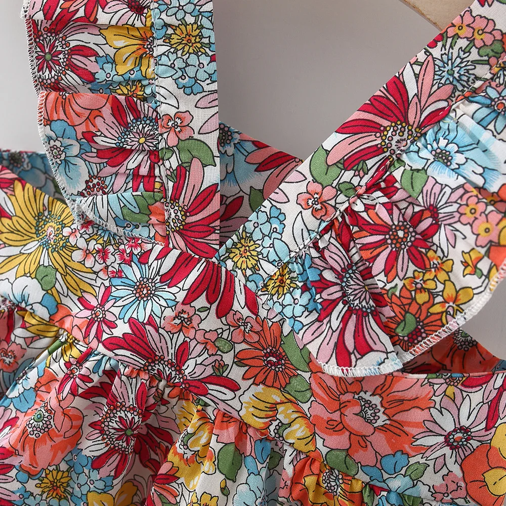 Summer Cotton Baby Dress Flower Printed Dress Hawaiian Style Baby Clothes Send Bag image 4