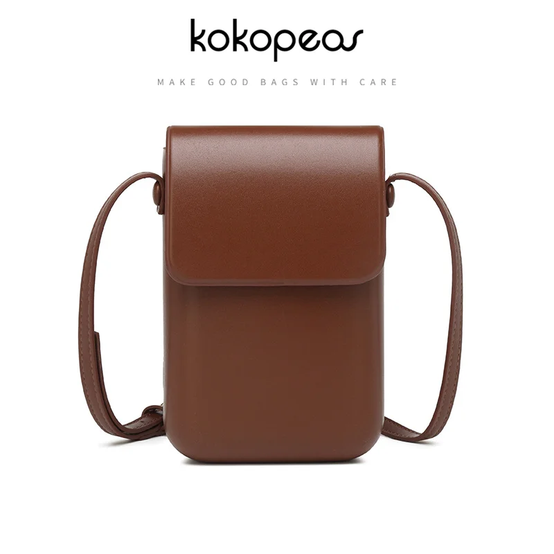

KOKOPEAS Fashion PU Leather Phone Purse Solid Color Message Bag For Women Simple Casual Crossbody Satchel Shoulder Bag