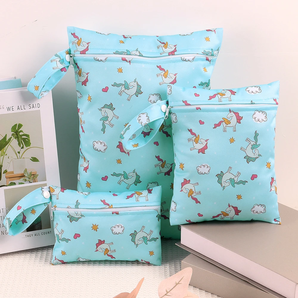 3pcs/Set Diaper Bags Different Sizes Portable for Travel Essential Rainbow Fox Sun Print Wet Dry Bag Portable Cosmetic Bag