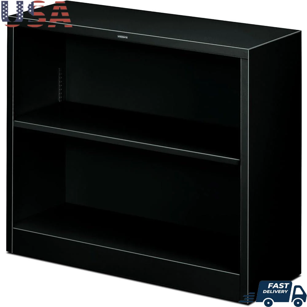 

Metal Bookcase with Adjustable Shelves Office Storage 2-Shelf Design Flush Alignment Durable Construction Easy to Clean Wipeable