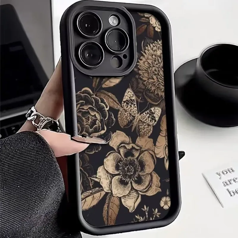 

Retro Flowers Popular Phone Case for iPhone 16 15 14 13 12 11 Pro/ Max/Plus Shockproof Back Cover Anti-fall