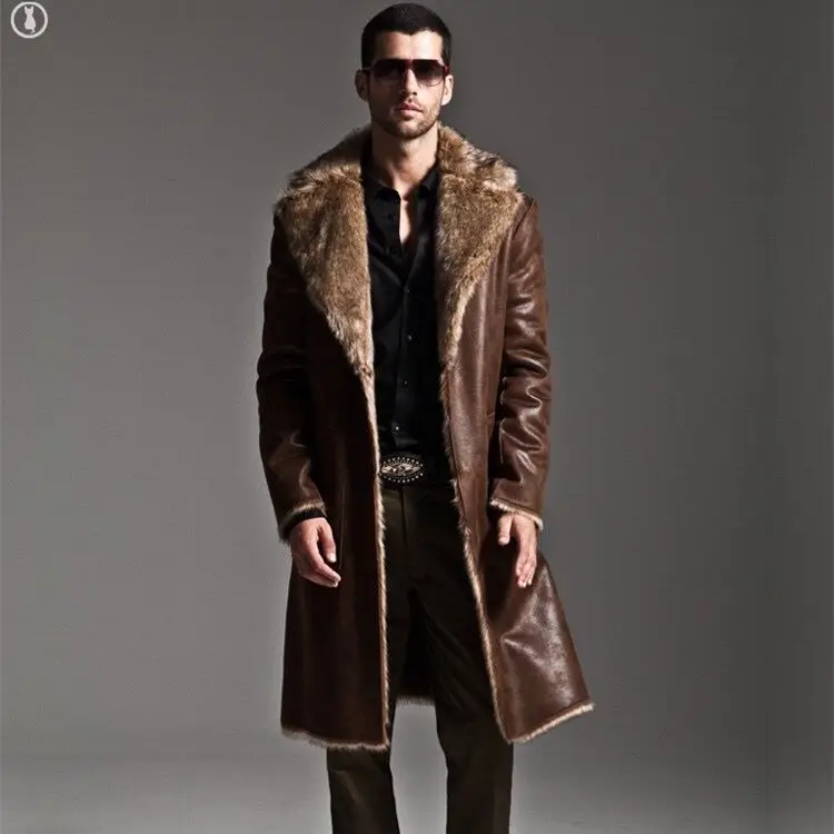 Fashion Black Faux Fur Jacket Men Winter Brand New Faux Leather Long Parka Warm Overcoat Male Luxury Fur Punk Outwear 3XL