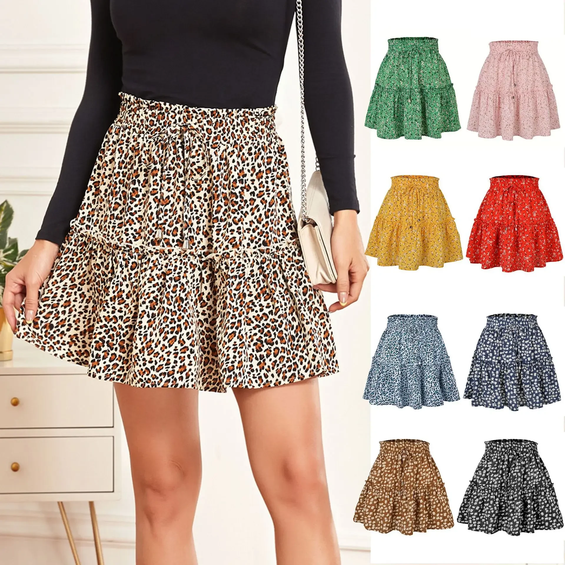 2023 Hot Sexy Ins Women\'s High Waist Fashion Printed Skirt Bohemian Style Small Floral A-line Female Mini Skirts Womens