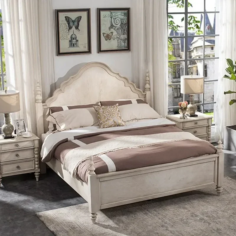 American rural retro solid wood 1.8 meters master bedroom double bed French guest bedroom 1.5 fabric home high-end bed