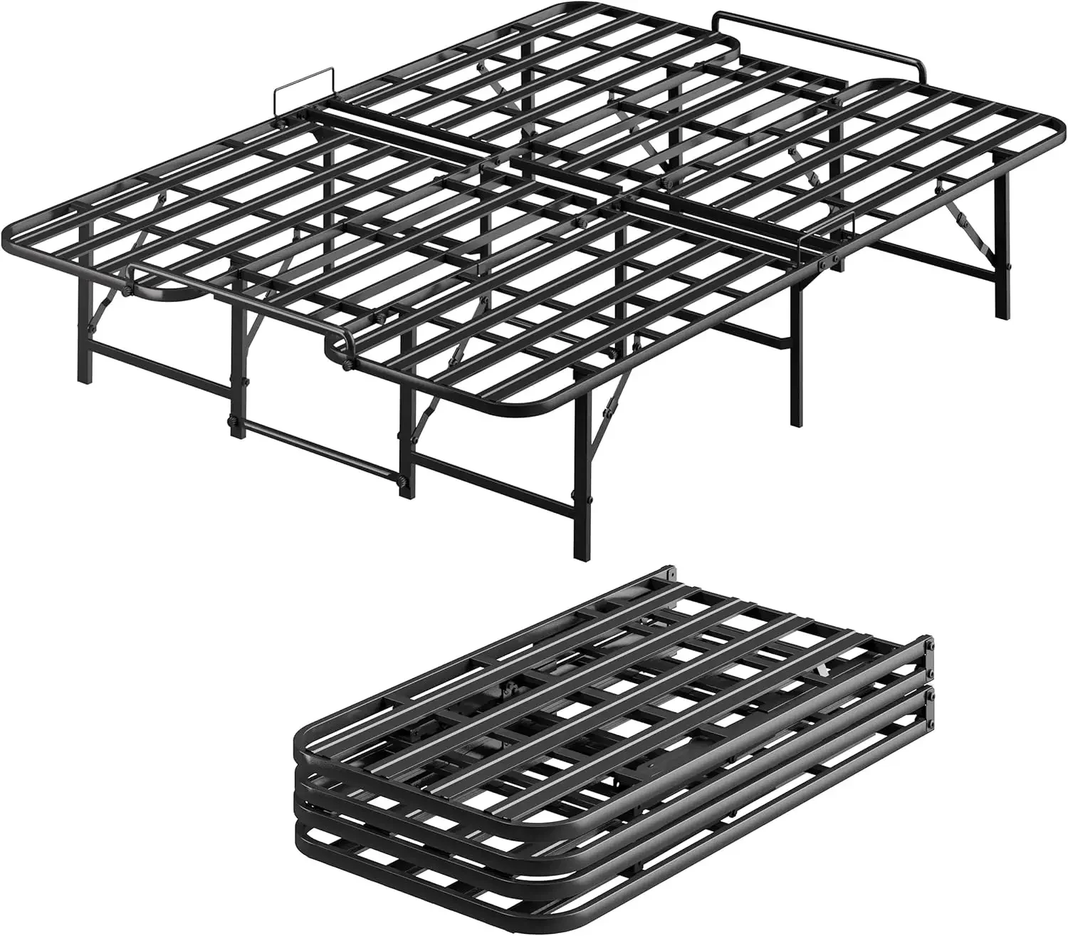 14.2" High Portable Metal Platform Bed Frame with Tool Free Setup, Queen Size Collapsible Sturdy Steel Frame, No Box Spring Need