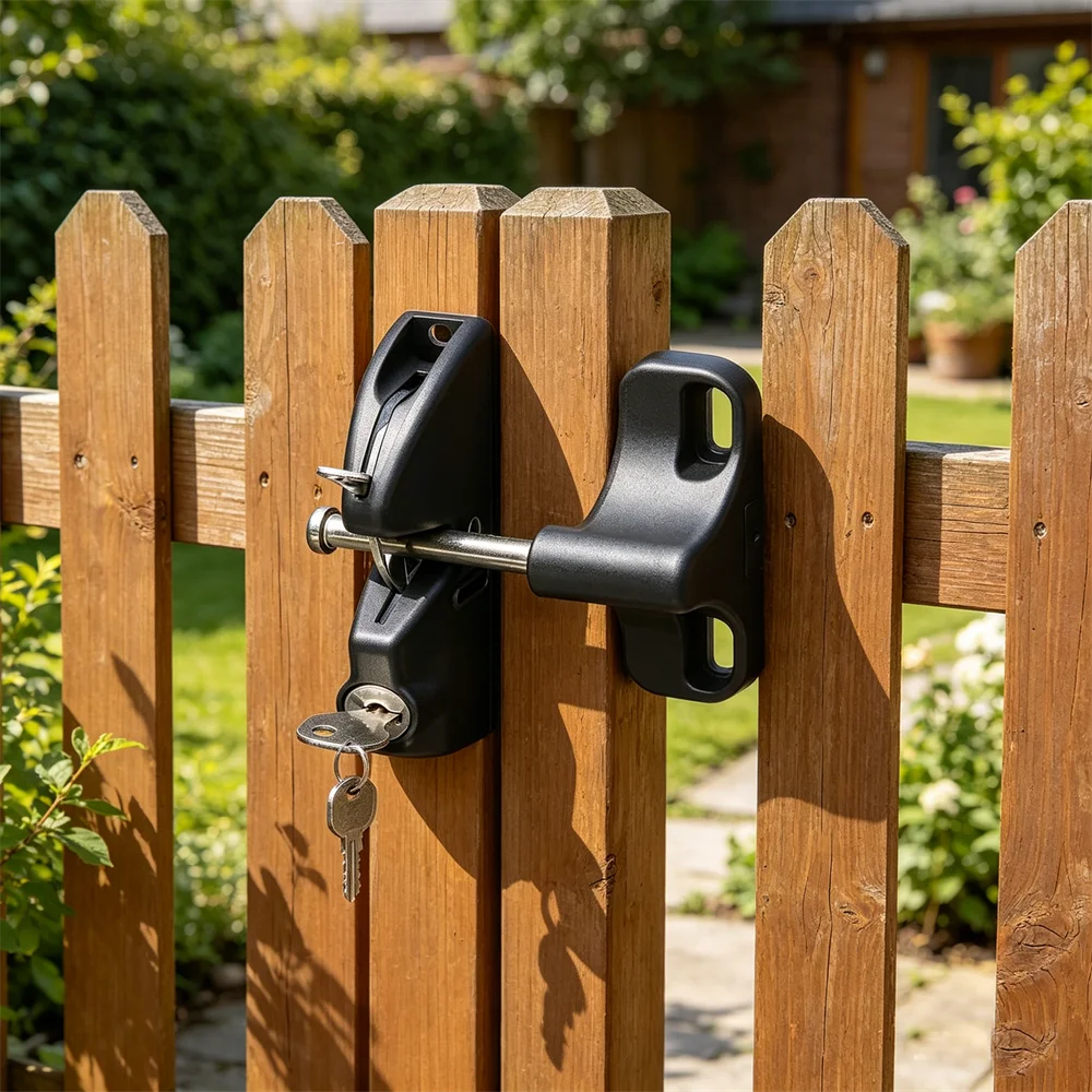 Gate Latch Automatic Locking Gate Lock Secure Latch with 2 Keys for Wooden Metal Door Barn Farm Livestock Enclosure Garden Patio