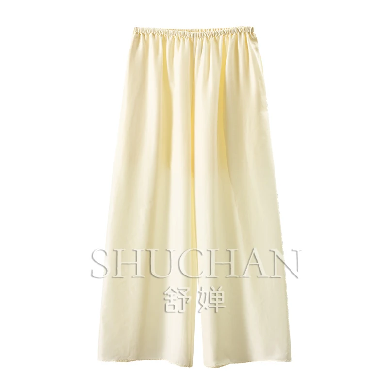 

Slack Double, Ark Heavy Sand Washing Silk Electric Spinning Elastic Waist Loose Wide Leg Pants Women's 86A9