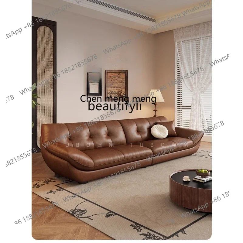

A182 C Leather sofa first layer cowhide antique style living room Maillard caramel oil wax leather