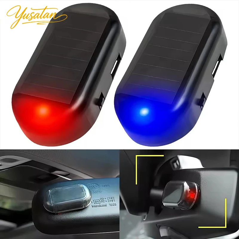 Car Led Solar Powered Security Light Warning Dummy Alarm Wireless Anti-theft Caution Lamp Decorative Strobe for Auto and Outdoor