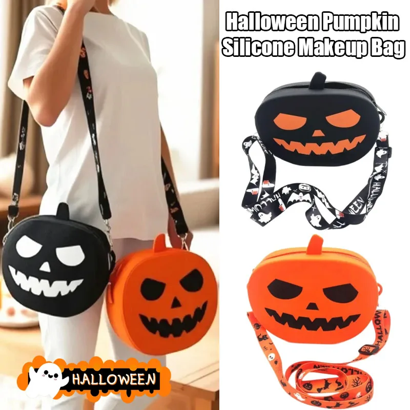 

Силиконовая косметичка с тыквой на Хэллоуин, водонепроницаемая забавная косметичка для вечеринки призраков и жуткого хранения