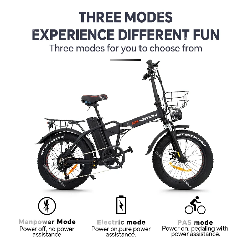 EU Stock 2 Seats Folding Adult Electric Bike Fat Tire Snow 750w 7 Speed Max 55KM/H Powerful Electric Bicycle Removable Battery