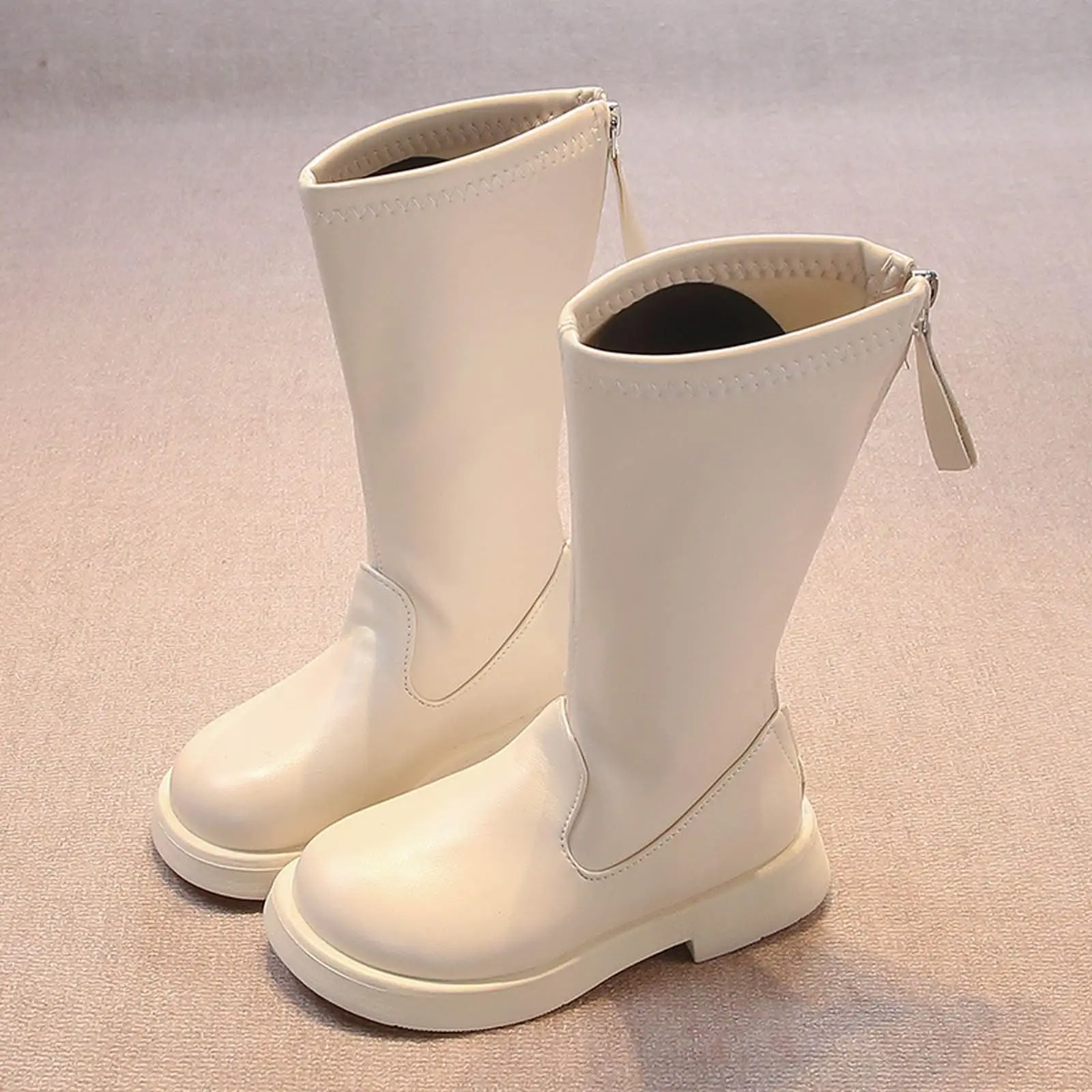

Kids' White Long Single Boots Zipper Closure Tall Shaft Casual Daily Wear Children's Comfortable Stylish Footwear