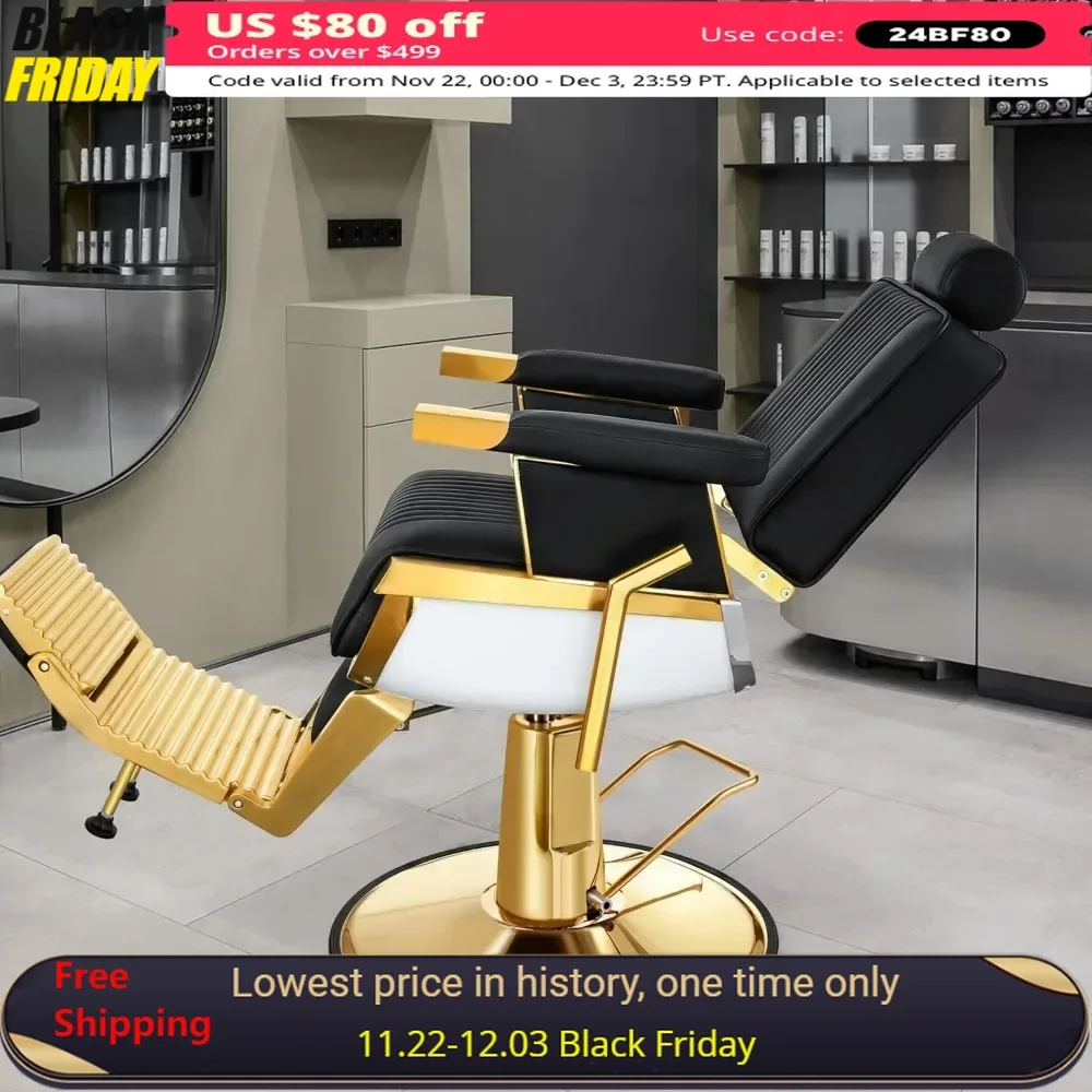 Salon Chair with Adjustable Backrest & Lumbar Support, Hair Barber Chairs with Durable Steel Frame, Salon Chair