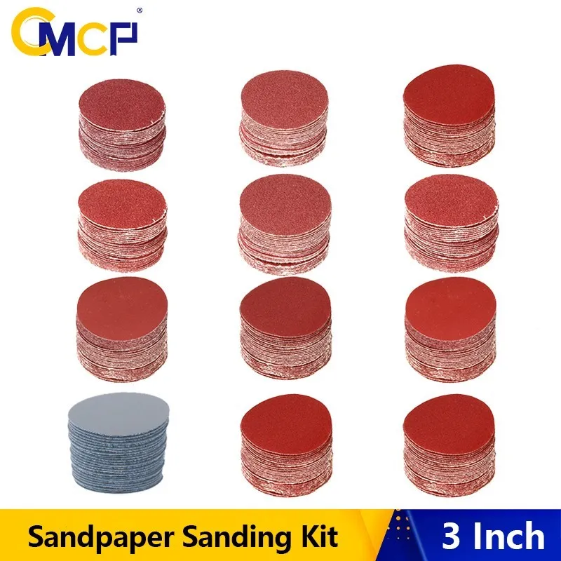 CMCP Sandpaper Sanding Disc 3 Inch 75mm 25/30/40/51/100/180pcs Sandpaper Hook Loop  Sanding Discs Grinder For Rotary Tools 