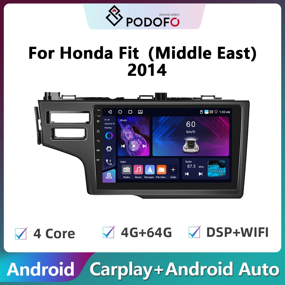 

Podofo 2Din Android Car Radio Multimidia Video Player For Honda Fit 2014 GPS Navigation Carplay Auto Stereo Head Unit