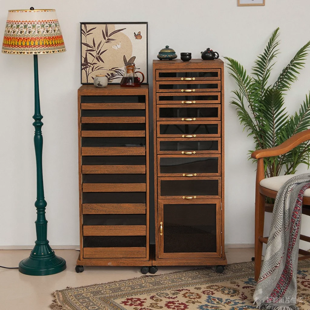 

North American solid wood dental cabinet floor-to-ceiling tea cabinet tea set cabinet medieval Wenplay