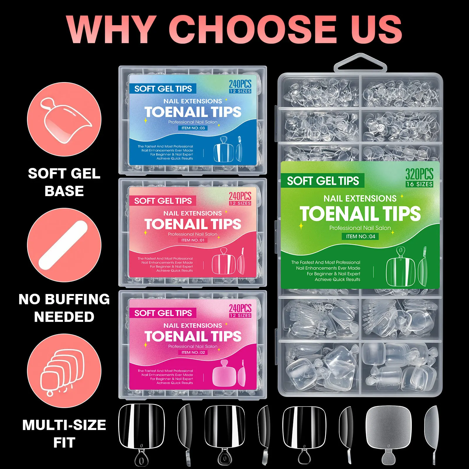 240/320Pcs Short False Nail Toesnail Tips Clear&Matte Soft Gel Full Cover Press-On Nail Square French Artificial Fake Nail