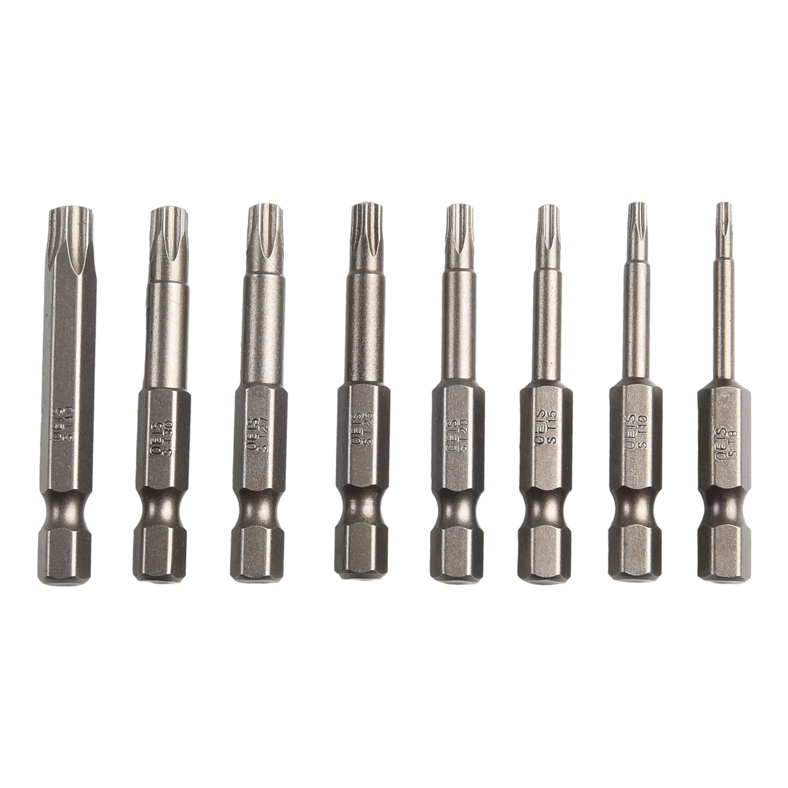 8 Pcs 50mm 1/4 Hex Shank Magnetic Five-point Torx Screwdriver Bits Set T8-T40 Screwdriver Bit With Hole Workshop Hand Tools