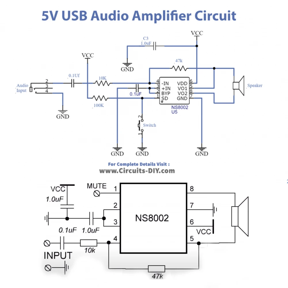 10pc/lot NS8002 mini 3W monokrystalických energie zesilovač modul DIY nízko elektrické napětí stereo audio systémy třída AB zesilovač deska obvodový DC3-5V