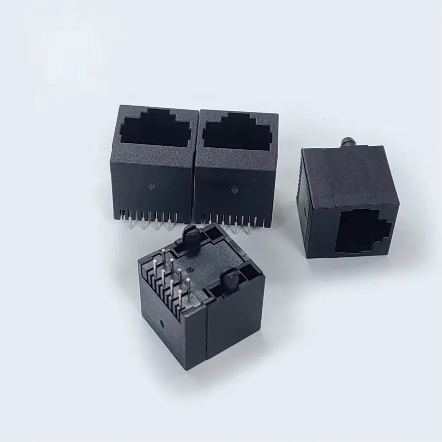 50 pz/lotto PCB RJ45 8 p8c connettore Jack/presa Femlae plastica nera di tipo verticale a 180 gradi con bordo