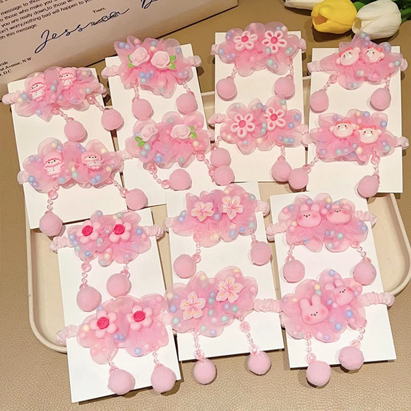 

Резинки для волос с розовыми цветами для девочек, милые эластичные повязки в Корейском стиле, Детские аксессуары для волос с цветами, головной убор принцессы