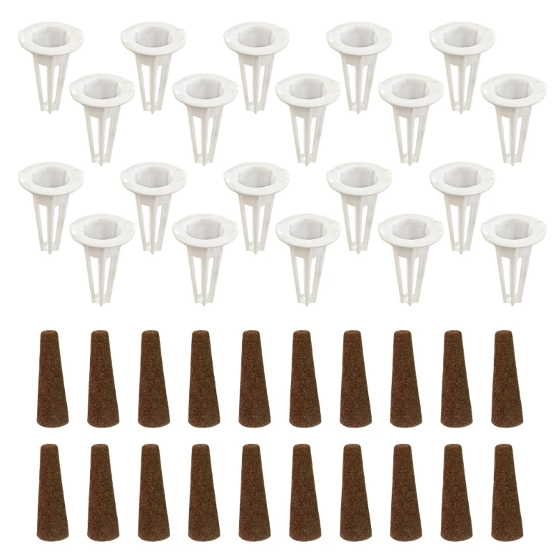 Hydroponic Grow Basket Sponge Set, 32 mm Plastic Net Cups, 20 Basket and 20 Insert Pack for Indoor Herbs and Vegetables, 87HA