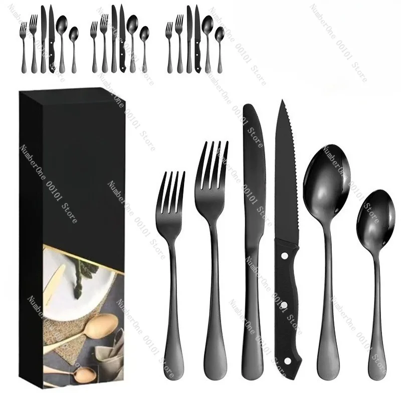 24-piece Stainless Steel Tableware Set, Knife, Fork, Spoon, Western Hotel Steak Knife and Fork Set for Luxury Dining