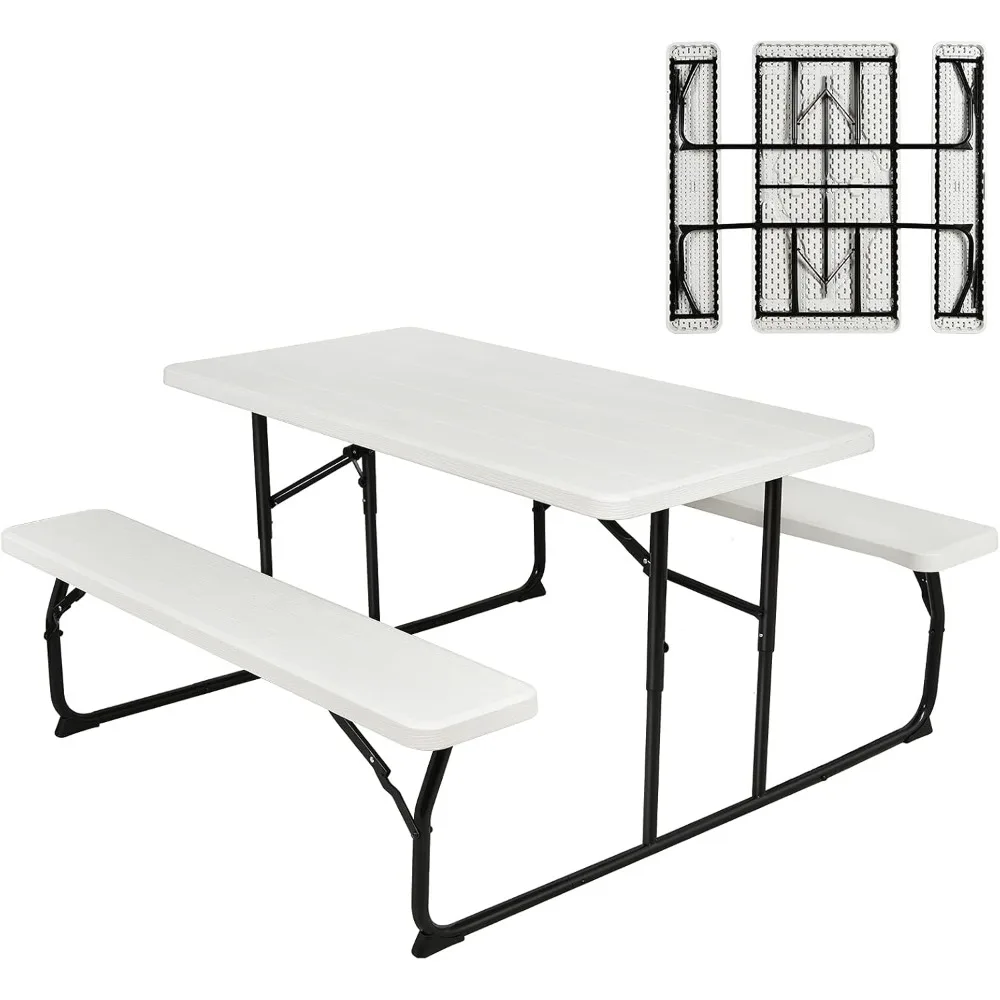 

Folding Picnic Table Bench Set, Outdoor Dining Table Set, Large Camping Table for Patio Deck Lawn Garden Backyard Poolside, Por