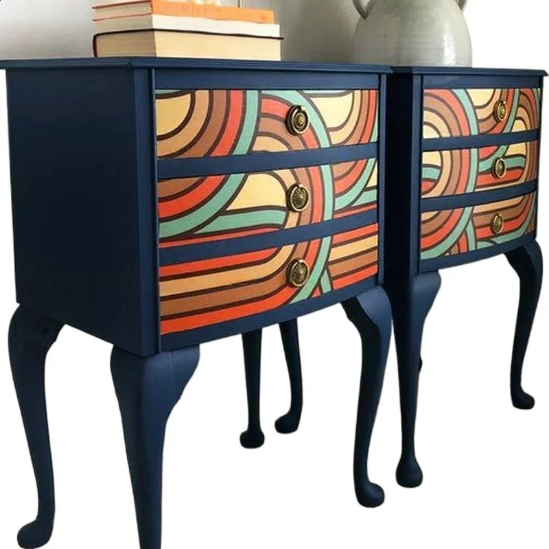 French retro bedside table Small apartment Household 3 chest cabinet Bedroom bedside table Locker American painted porch cabinet
