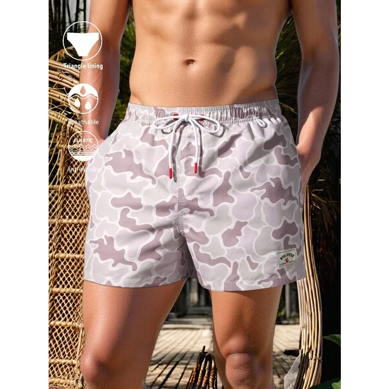 

2026 New Men's Drawstring Waist Camouflage Printed Pocket Beach Shorts