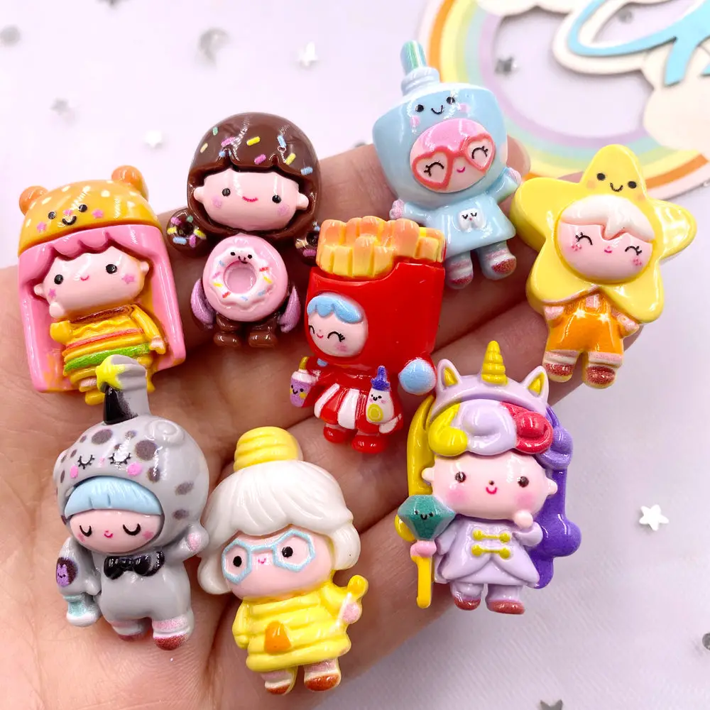 10PCS Resin Colorful Princess Burger Donut Star Cartoon man Flat back Stone Figurines Scrapbook DIY Bow Decor Accessories Crafts