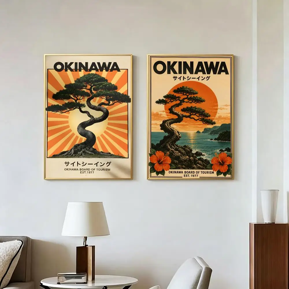 Art Vintage Decorative O-OKINAWA Poster Peel And Stick Wall Art Self Adhesive PP Waterproof Wall Decor Living Room Bedroom Gift