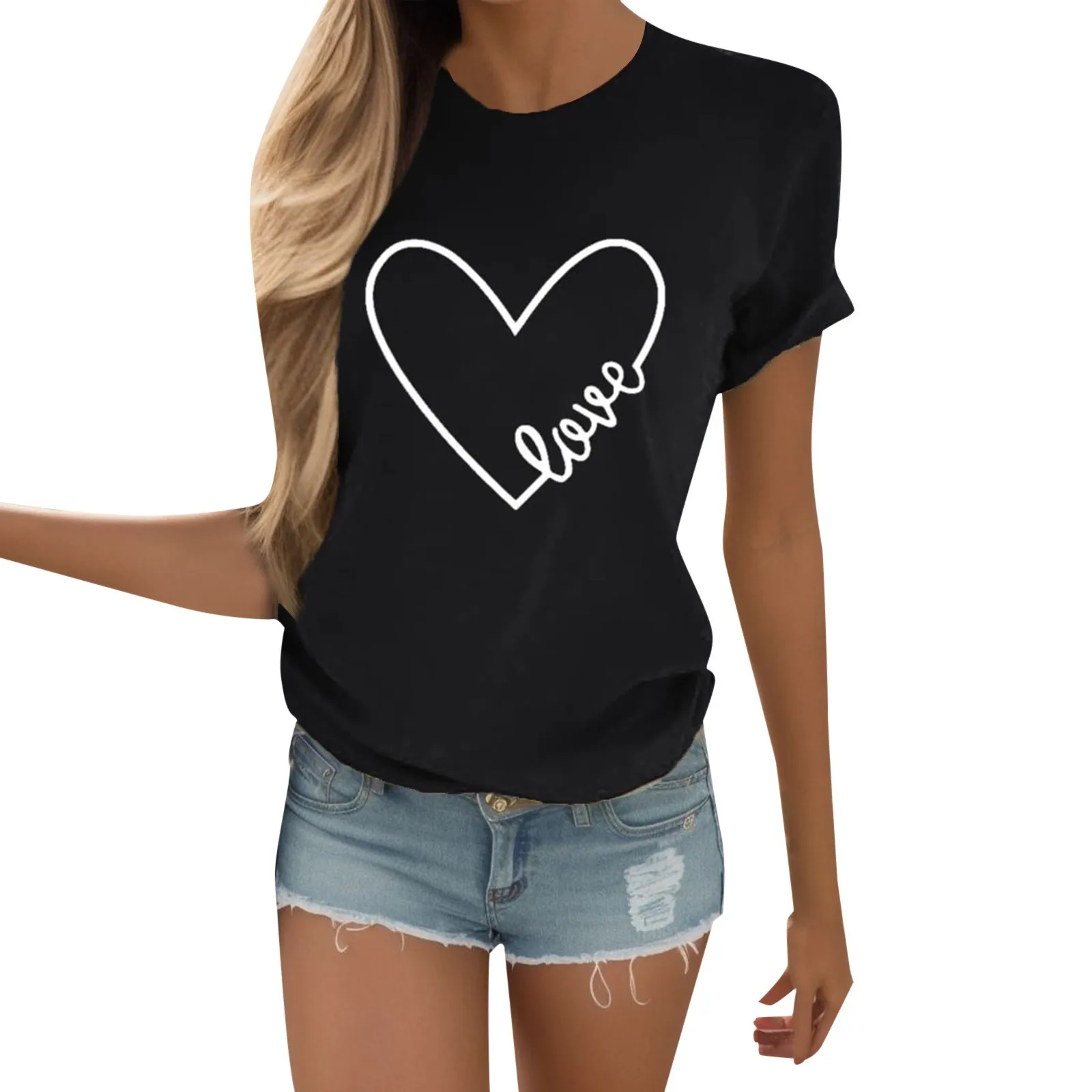 

Clothes Ladies Summer T Clothing Heart Print 2023 Fashion Casual T-shirts Trend Cute Short Sleeve Women Female Graphic Tee