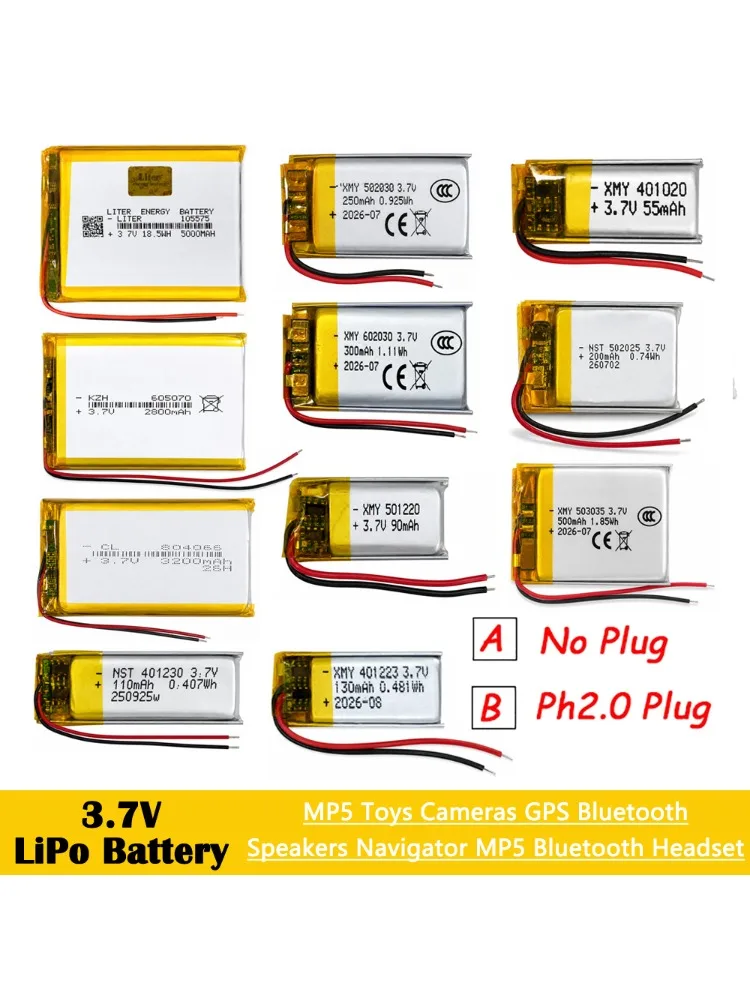 3,7V Lipo-Akku Wiederaufladbarer Lithium-Ionen-Akku 3,7V für PS4, Luftbefeuchter, GPS-Navigation, Bluetooth-Lautsprecher, MP3, MP4, Spielzeug