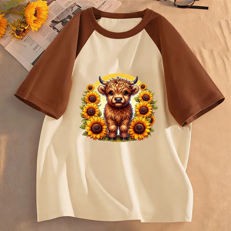 Fashion Cow with Flower Design T-Shirt Printed T Shirt Girls' Summer Clothes Short Sleeve Tops T-Shirts Cute Boys Clothing