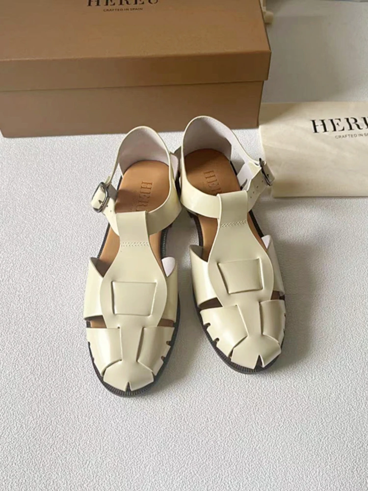 

HEREU 2022 New Women Sandals Real Genuine Leather Ins Summer Shoes Women Roman Fashion Daily Vacation Female Footwear