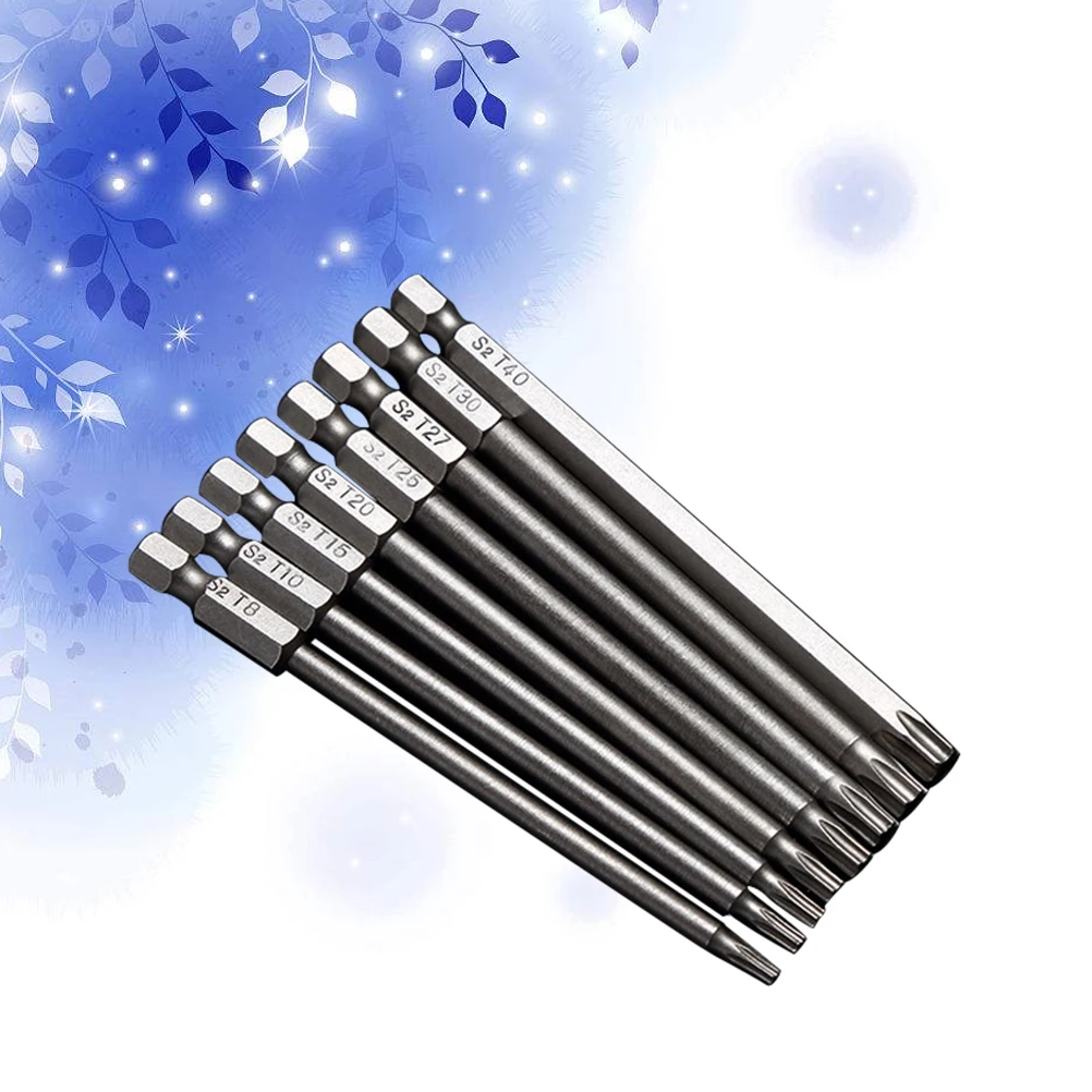 

8Pcs S2 Steel Bit Set Magnetic 4 Inch Hex Drive Security Electric Screwdriver -T40 Strong Screw Holding Unscrewing
