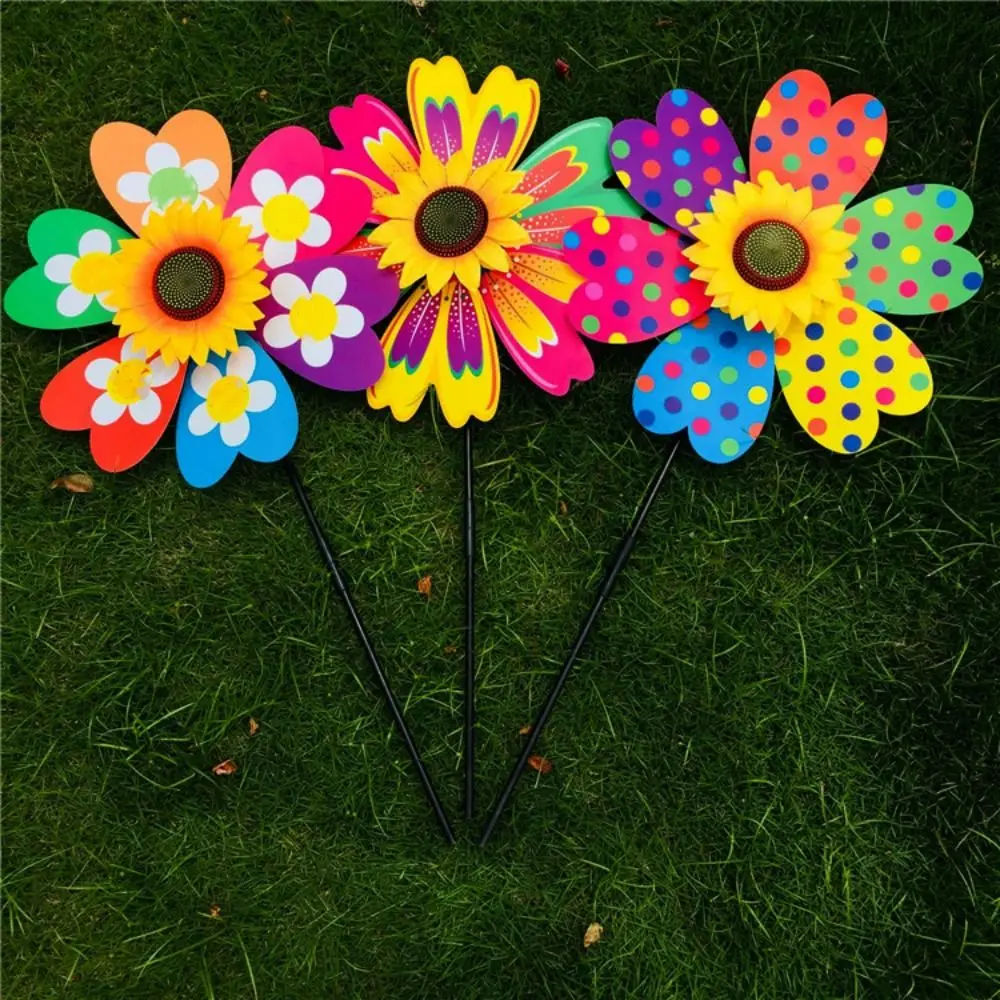 Mulino a vento girasole multistile Liucai punto d'onda palo in PVC in piedi prato fiore girandola diametro 36 cm girasole rotante