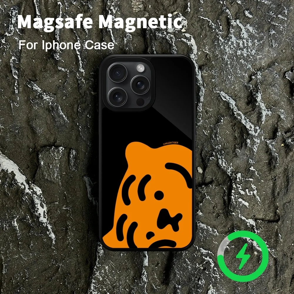 Cartoon MUZIKS TIGER Phone Case For iPhone 15 14 13 12 11 Pro Max Plus Magsafe Magnetic Wireless Charging Cover