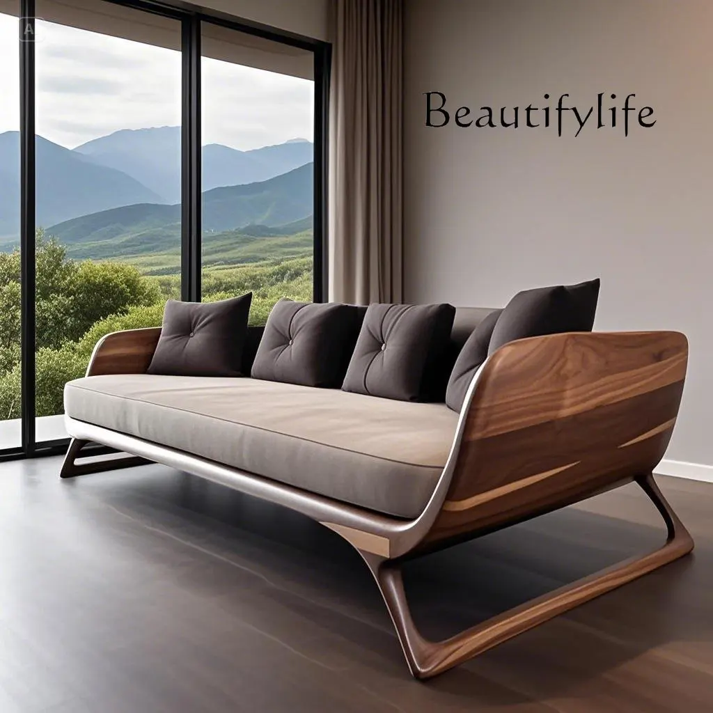 

New Chinese ash wood sofa high-end light luxury home living room North American black walnut straight row solid wood