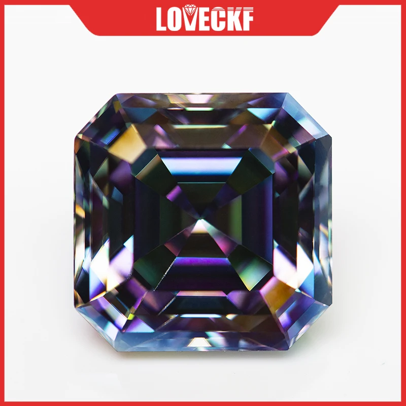 

Rainbow Colored Moissanite Stone Asscher Cut 0.5-3.0ct GRA Certified Moissanita Gemstones Pass Tester with Certificate