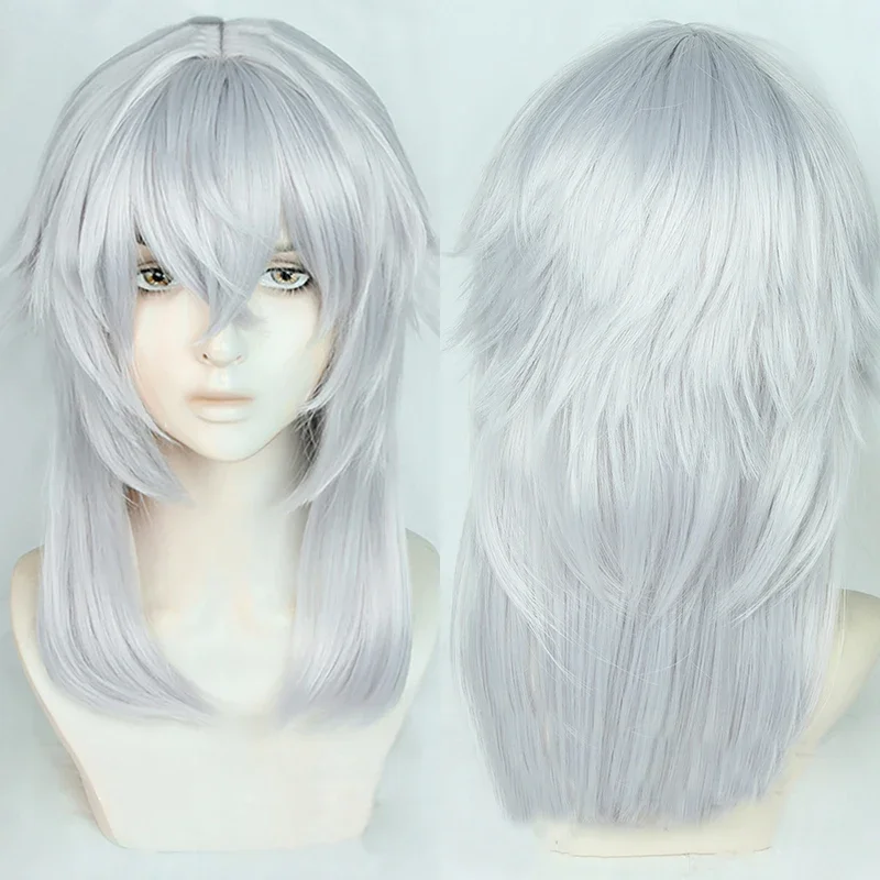 IN STOCK Anime Fukuzawa Yukichi Cosplay Wig Silver Grey Short Wig Heat Resistant Synthetic Hair Halloween Party Wigs   Wig Cap