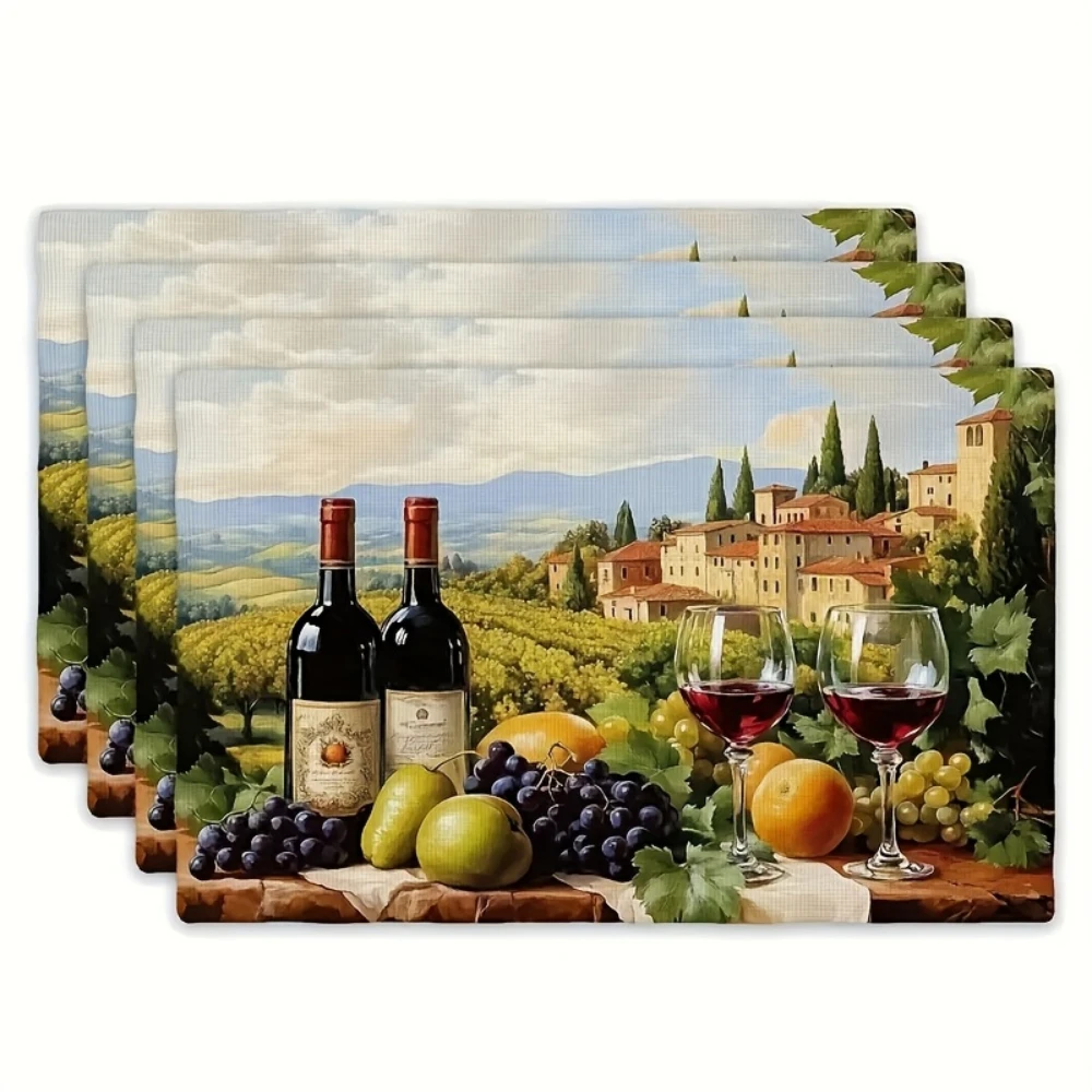 Tuscany Wine Vineyard Printed Placemats Italian Scenery Table Decor Fruit Grape Tray Display Mediterranean Dining Home Decor