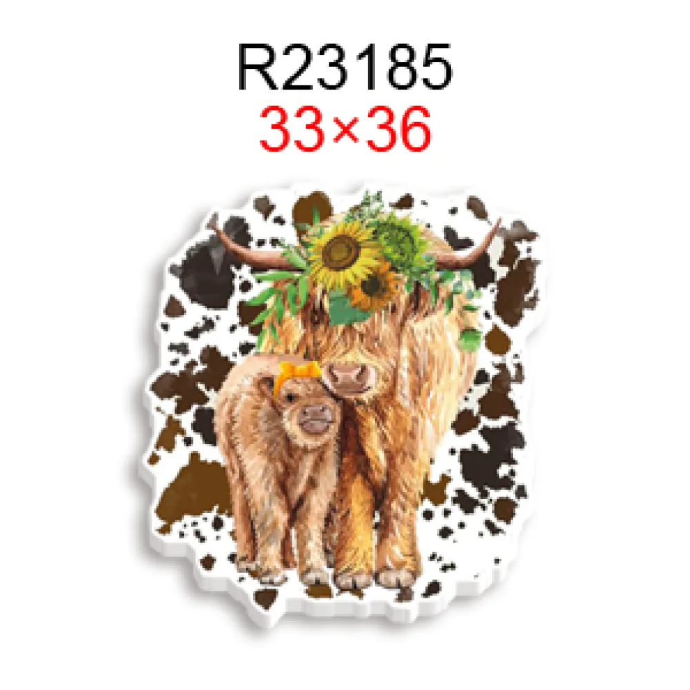 Highland Cow 10pcs/lot with Flower Resin Planar Transparent Glitter Acrylic Flatback for Craft Supplies Cabochon Bag Scrapbook