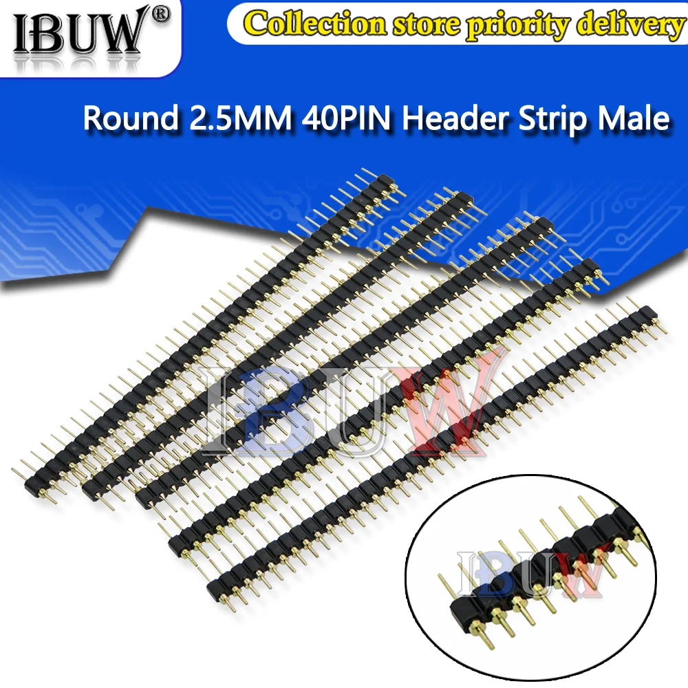 5PCS 40P Header Strip Male Header Single Row 40 Pin 2.54mm Pin Connector Strip Round Needle 1x40 Connector 40Pin