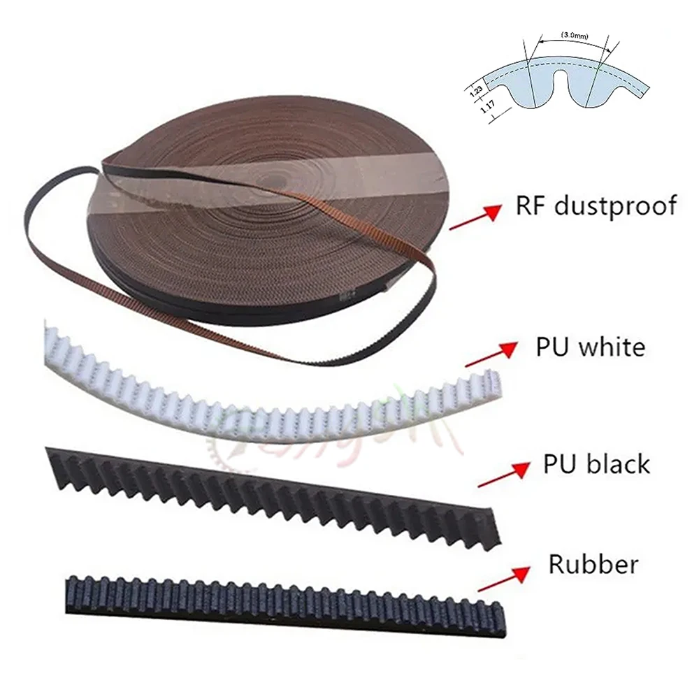 HTD 3M Arc PU Open Synchronous Timing Belt Width 5/9/10/12/15/20/25/30mm RF Dustproof Rubber and PU Steel Wire HTD3M Timing Belt