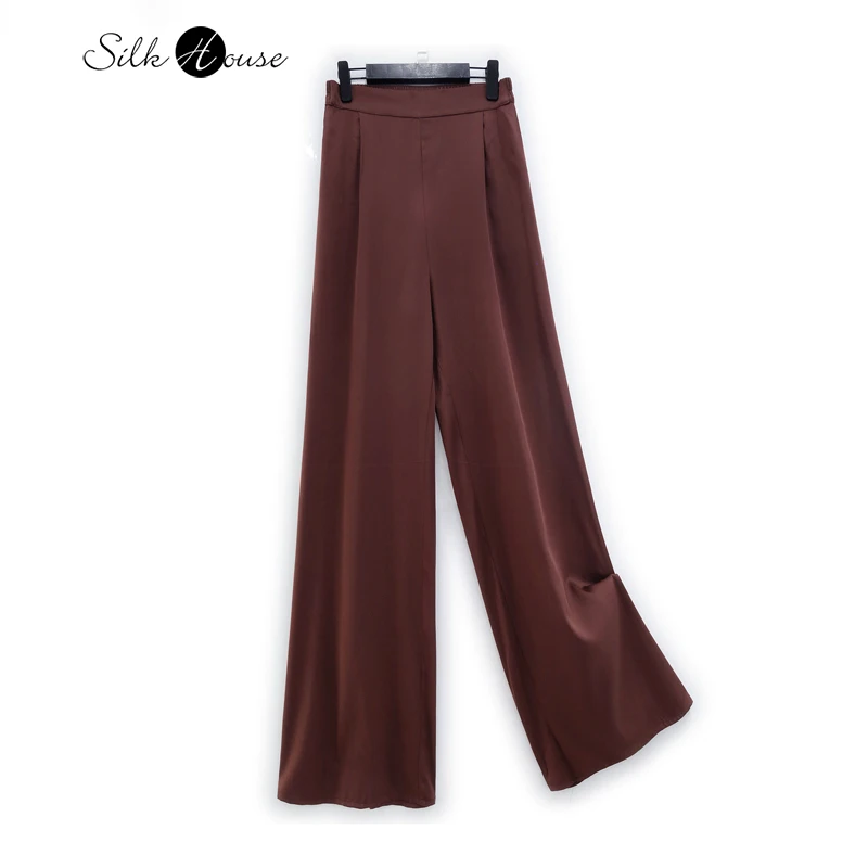 

2023 Early Autumn New Elastic Double Qiao Satin Design Straight Sleeve Suit with Front Flat Waist Natural Silk Wide Leg Pants