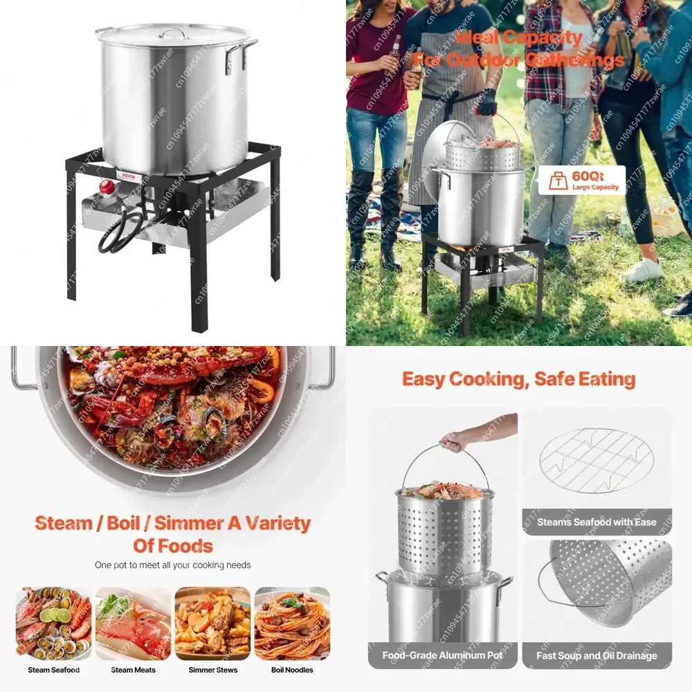 60 Qt Outdoor Seafood Boiling Kit with Pot Basket & Strainer Crab Crawfish Lobster Alaskan King Crab-Model D0100HRS6C8