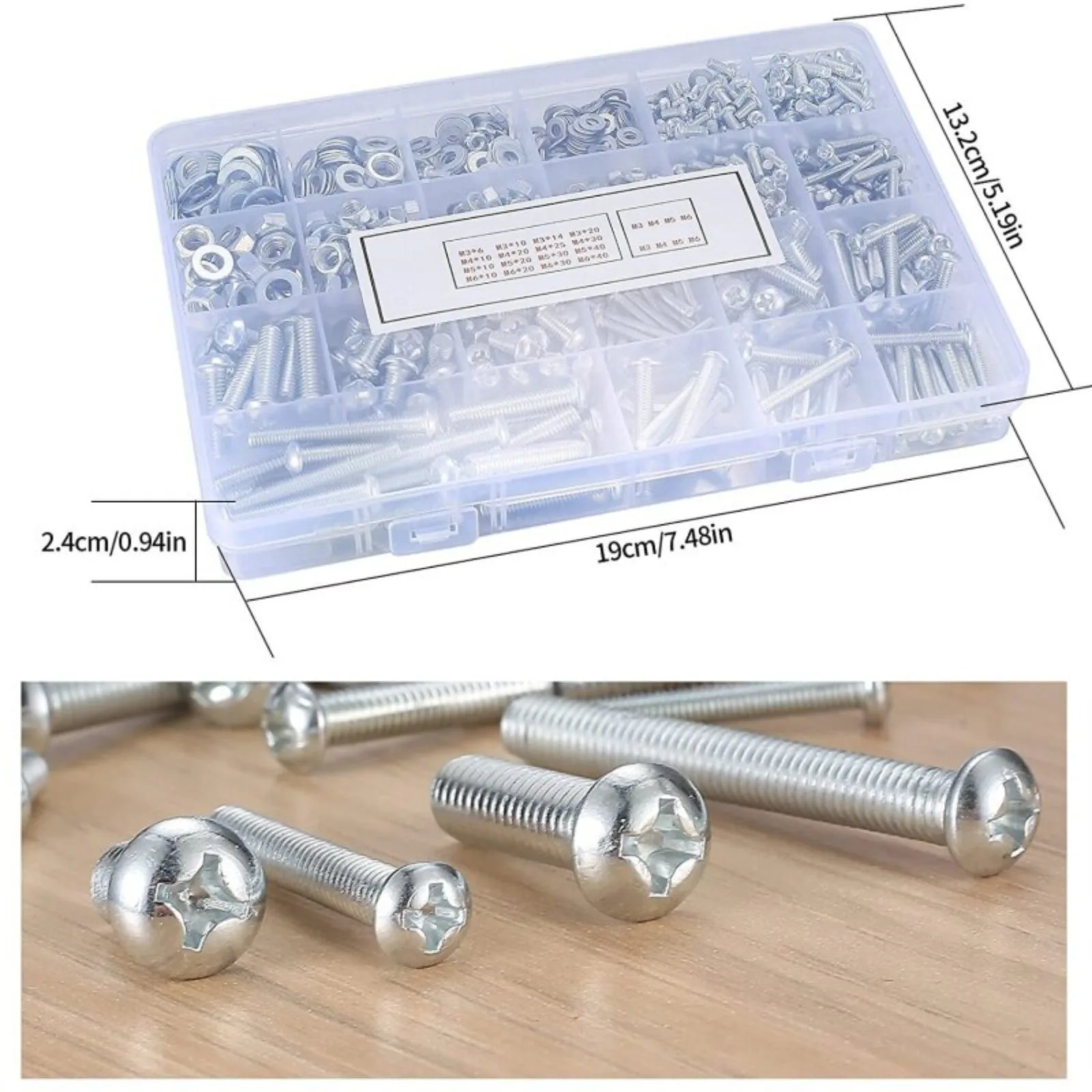 1080PCS Screw Washer Nut Combination Kit Metric Machine Screw Nut and Flat Washer M3/M4/M5